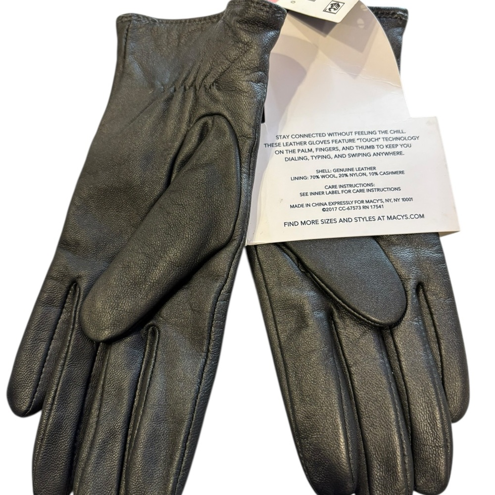 Charter Club Men’s Dark Pewter Leather Touchscreen Gloves Size S - Picture 3 of 5